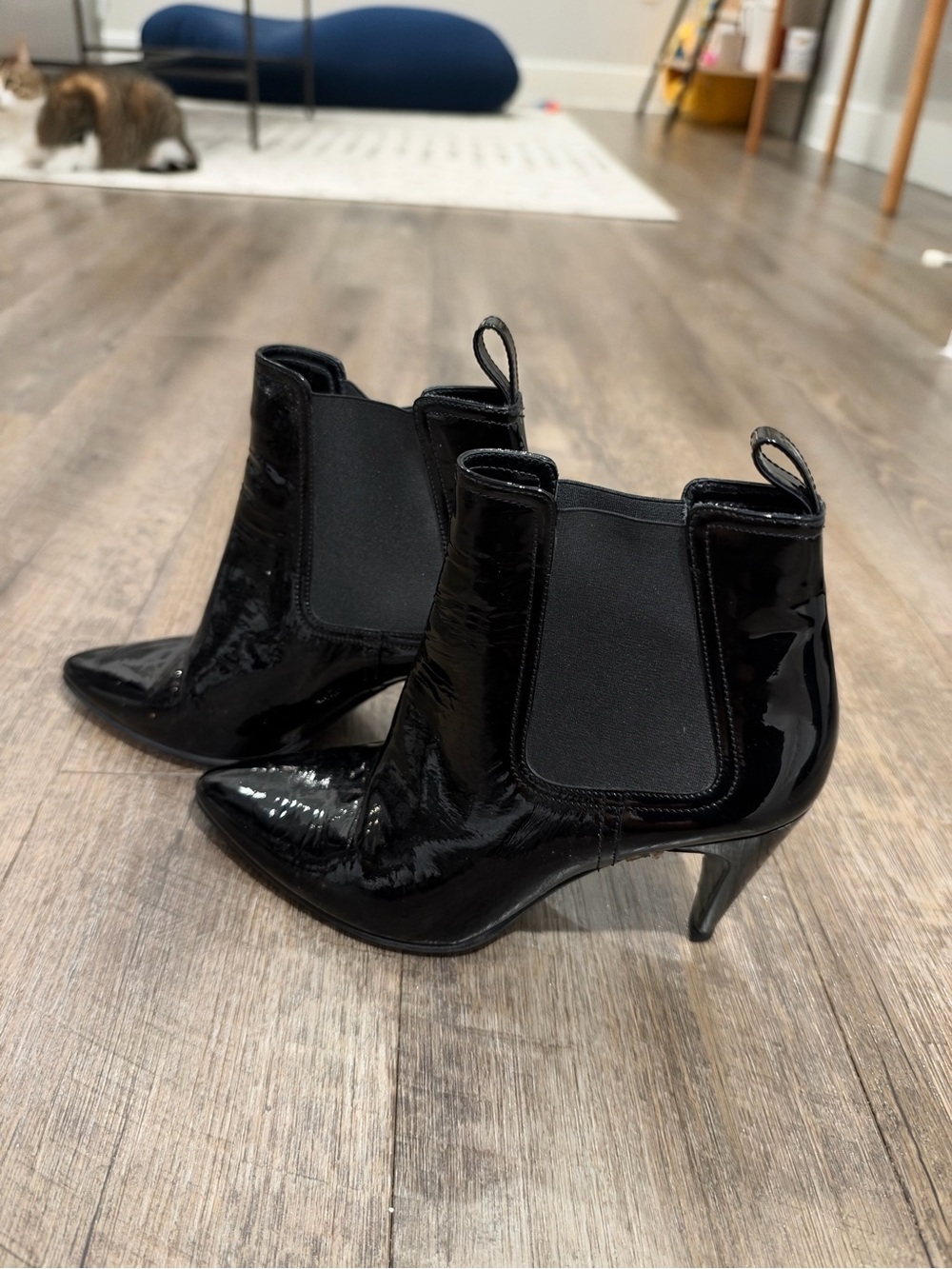 Robert Clergerie Black Patent Pointed-Toe Ankle Booties